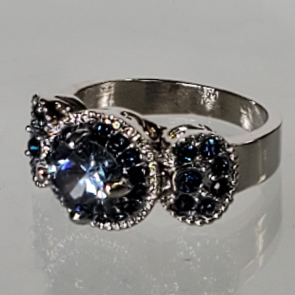 Silver Blue Vintage Inspired Cocktail Ring Valentines Day - Picture 8 of 9